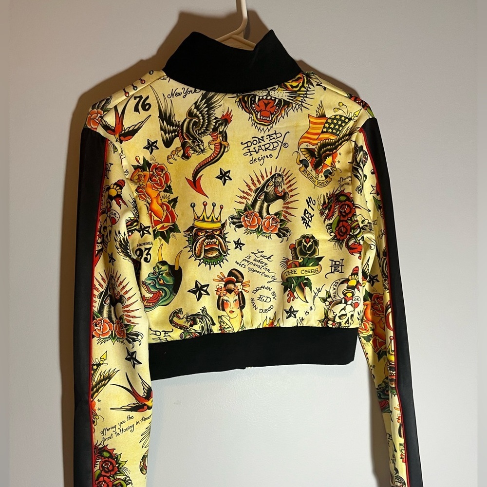Ed Hardy Women's Yellow Bomber Jacket with Tattoo Print - Picture 12 of 15